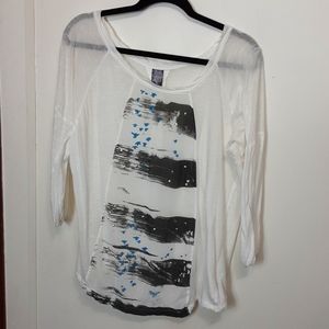 Free People White and Black Blouse with Blue Accents